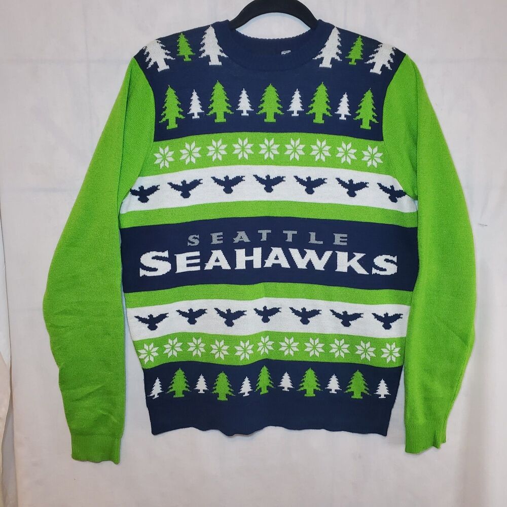 Seattle Seahawks Holiday Fair Isle Christmas Crewneck Sweater NFL Mens L